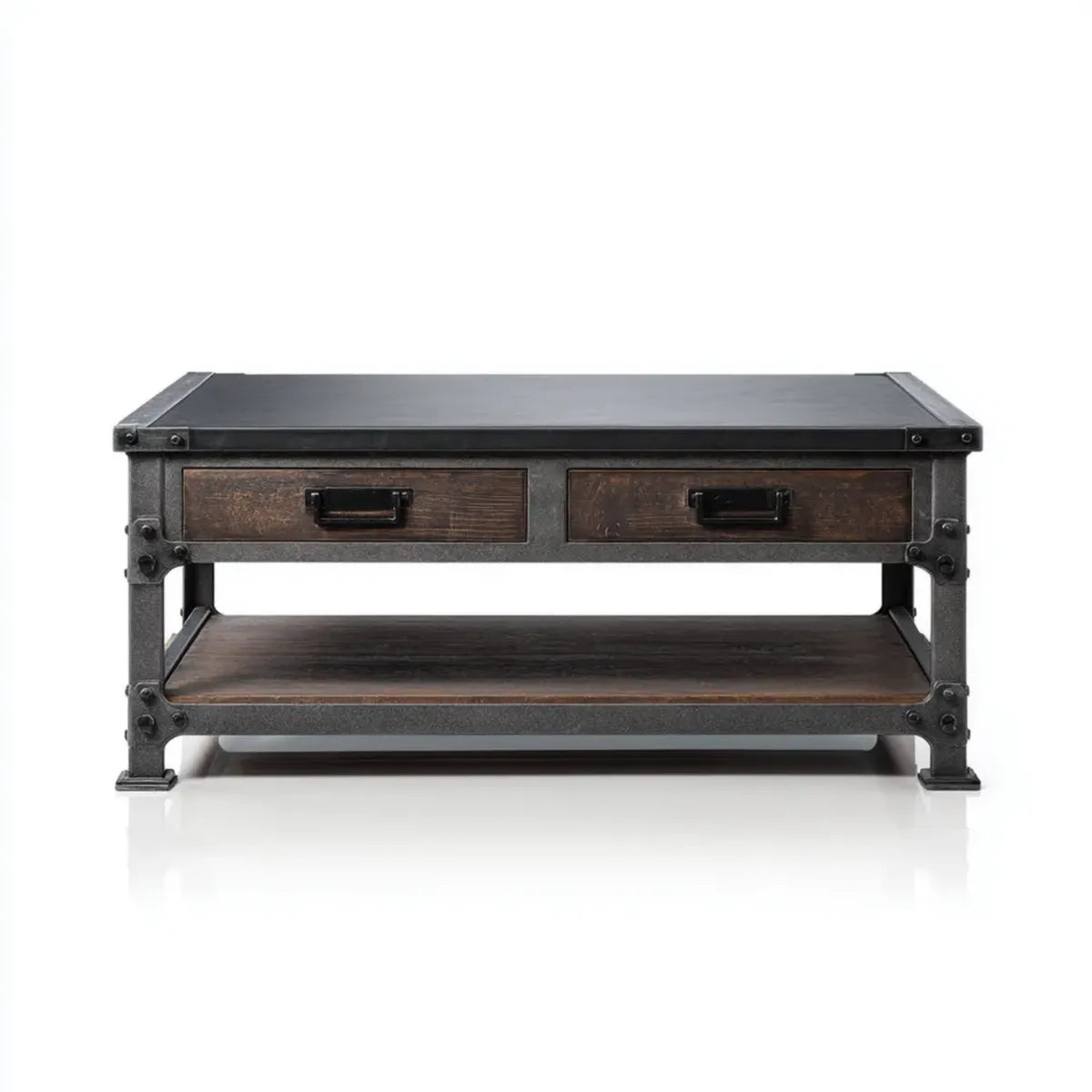Stolik kawowy z 2 szufladami Czarny ciemnobrązowy 120 x 60 x 45 cm stalowe drewno mango prostokątne
