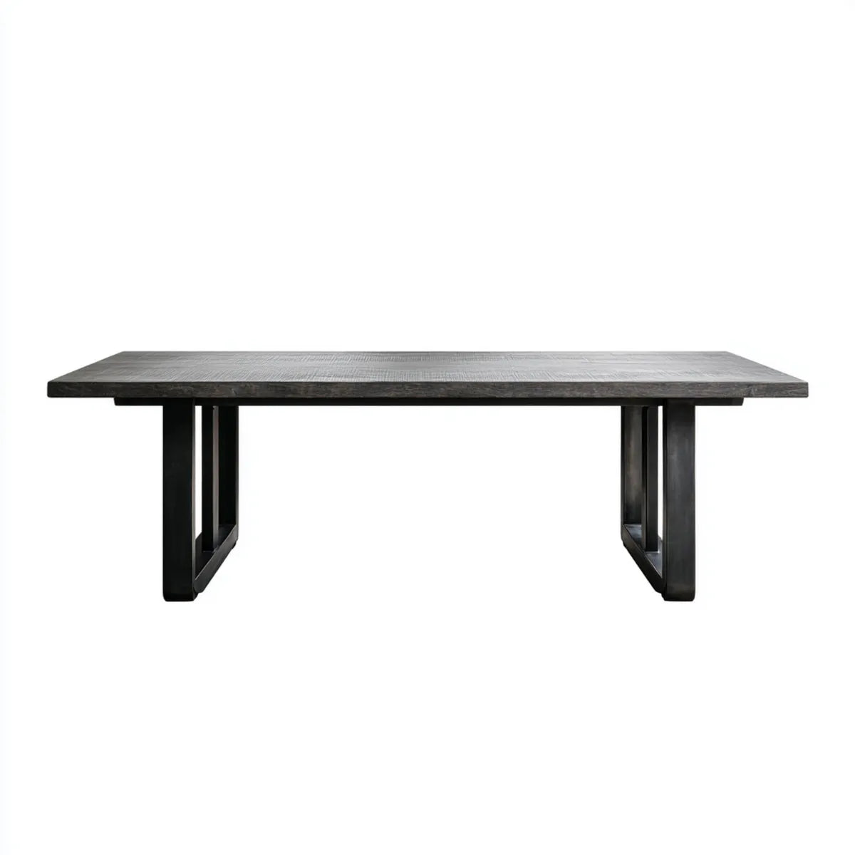 Stół do jadalni, Czarny prostokątny stół jadalny 200 x 100 x 76 cm w litym drewnie i stali mango