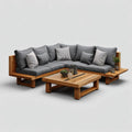 Sofa ogrodowa, Taras salon zestaw narożna kanapa kształt litery L naturalnego drewna ciemnoszary z litego drewna acacia i poliester 250 x 250 x 75 cm z stolikiem kawowym 120 x 70 x, 120 x 70 x 45 cm