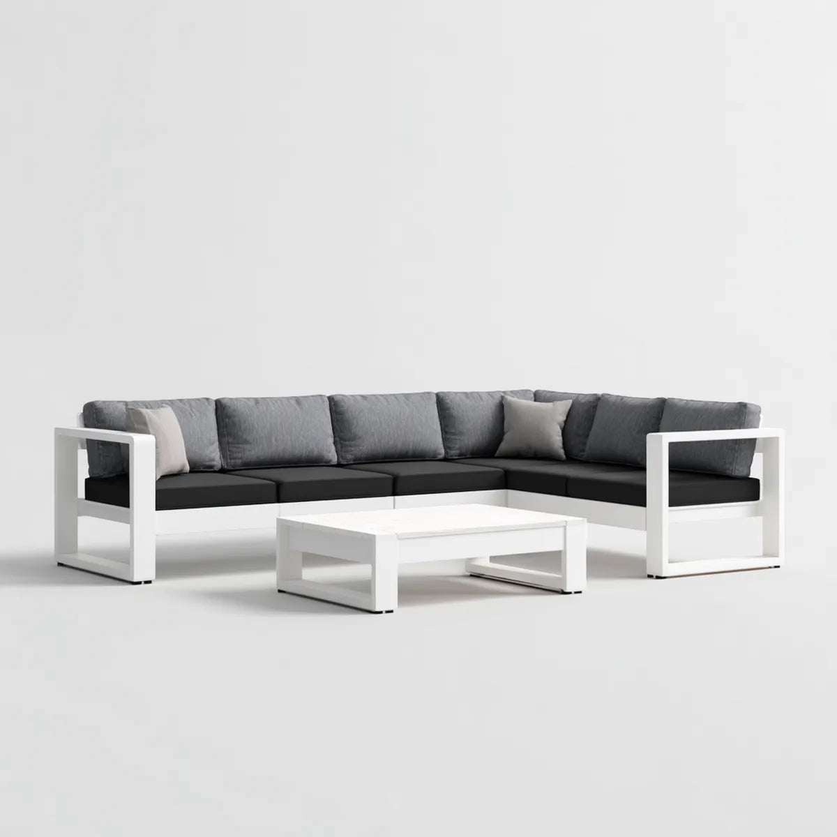 Sofa ogrodowa, Zestaw do barierki Taras 5- fotelik biały antracyt z aluminium pokrytego proszkiem w kształcie litery 250 x 190 cm