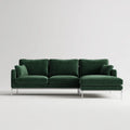 Sofa, 3 fotela w prawym rogu ciemnozielony 280 x 160 x 82 cm w poliestrowym aksamitnym kształcie L