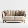 Sofa, Beżowa sofa 2 fotele 170 x 85 x 95 cm poliester z konstrukcją w kształcie okrągłego litego drewna
