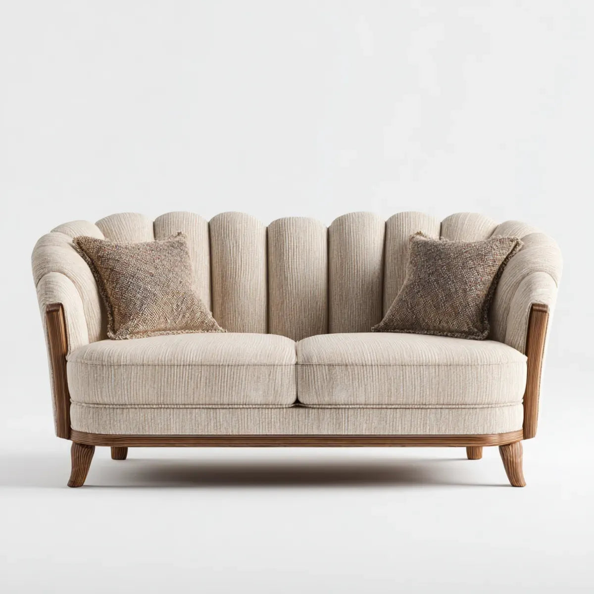Sofa, Beżowa sofa 2 fotele 170 x 85 x 95 cm poliester z konstrukcją w kształcie okrągłego litego drewna