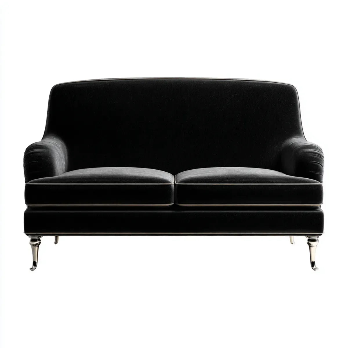 Sofa, Czarna 2 fotelowa sofa w poliestrowym aksamicie z nogami ze stali nierdzewnej 160 x 85 x 85 cm