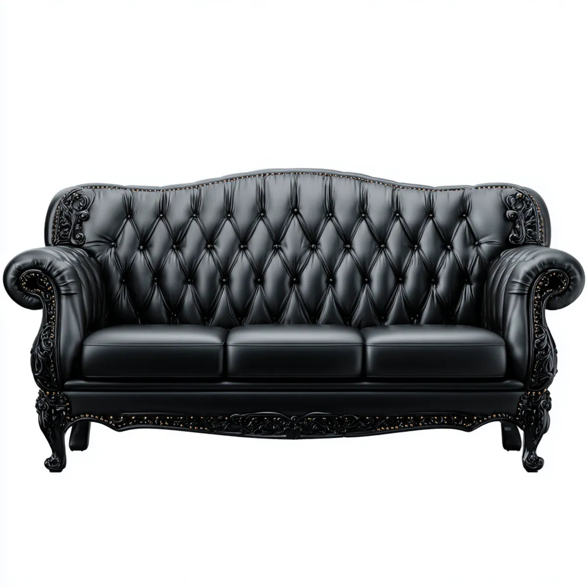 Sofa, Chesterfield sofa 3-osobowa czarna 230 x 95 x 110 cm ze skóry syntetycznej PU kapitowany kształt prosty