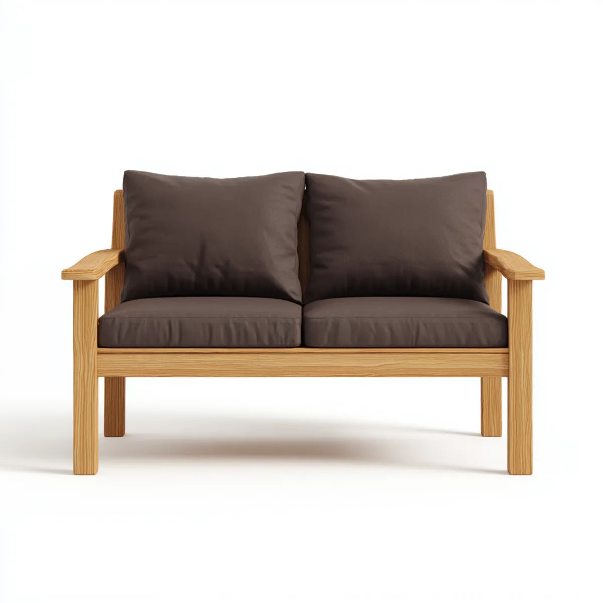 Sofa, 2 brązowa sofa w sosnie litej z poduszkami 130 x 75 x 78 cm