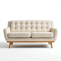 Sofa, 2 fotela krem prosty 145 x 78 x 82 cm poliestrowy zapięcie z litych nóg bukowych
