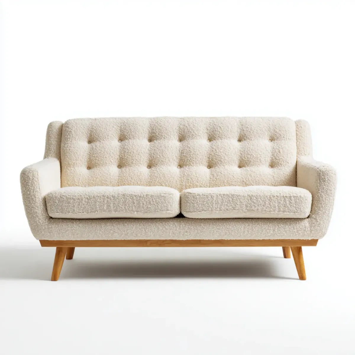 Sofa, 2 fotela krem prosty 145 x 78 x 82 cm poliestrowy zapięcie z litych nóg bukowych