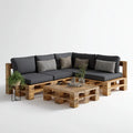 Sofa ogrodowa, Palety Lounge Zestaw narożna kanapa naturalna z ciemnoszarym poliestrowym poduszki 240 x 180 x 80 cm stolik do kawy 120 x 80 x 30 cm lite drewno kształt L