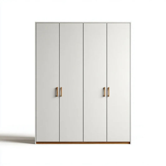 Szafa, 4 biało-białe, biało-białe dęby, z zakrzywionymi drzwiami w melaminowanej płycie wiórowej cząstek stałych, 180 × 52 × 200 cm