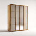 Szafa, Prostokątna szafa z 4 drzwiami w MDF, dąb i szary, z lusterkami, 200 x 60 x 220 cm