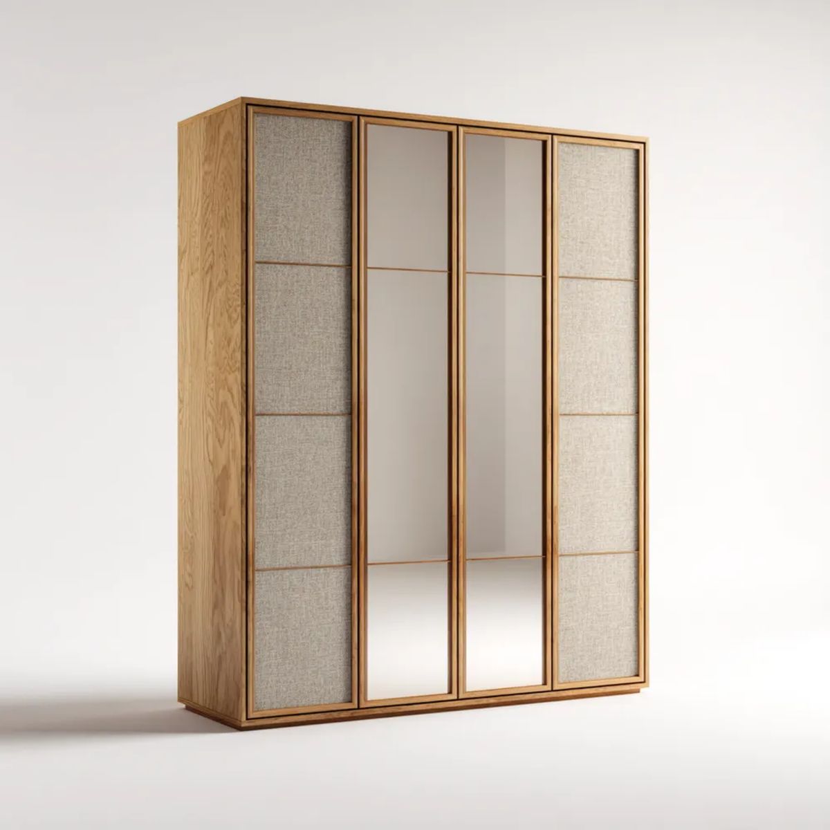 Szafa, Prostokątna szafa z 4 drzwiami w MDF, dąb i szary, z lusterkami, 200 x 60 x 220 cm