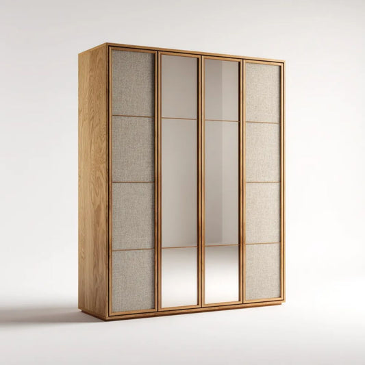 Szafa, Prostokątna szafa z 4 drzwiami w MDF, dąb i szary, z lusterkami, 200 x 60 x 220 cm