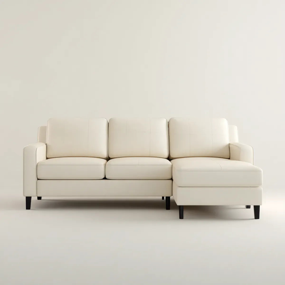 Sofa, 3 fotela narożna sofa z syreną z kremem prostym 250 x 160 cm poliuretanowa powłoka w kształcie litery L