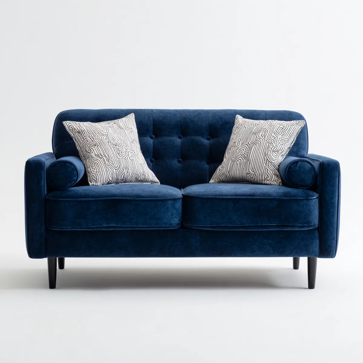 Sofa, Niebieska sofa w aksamicie poliestrowym 160 x 88 x 86 cm
