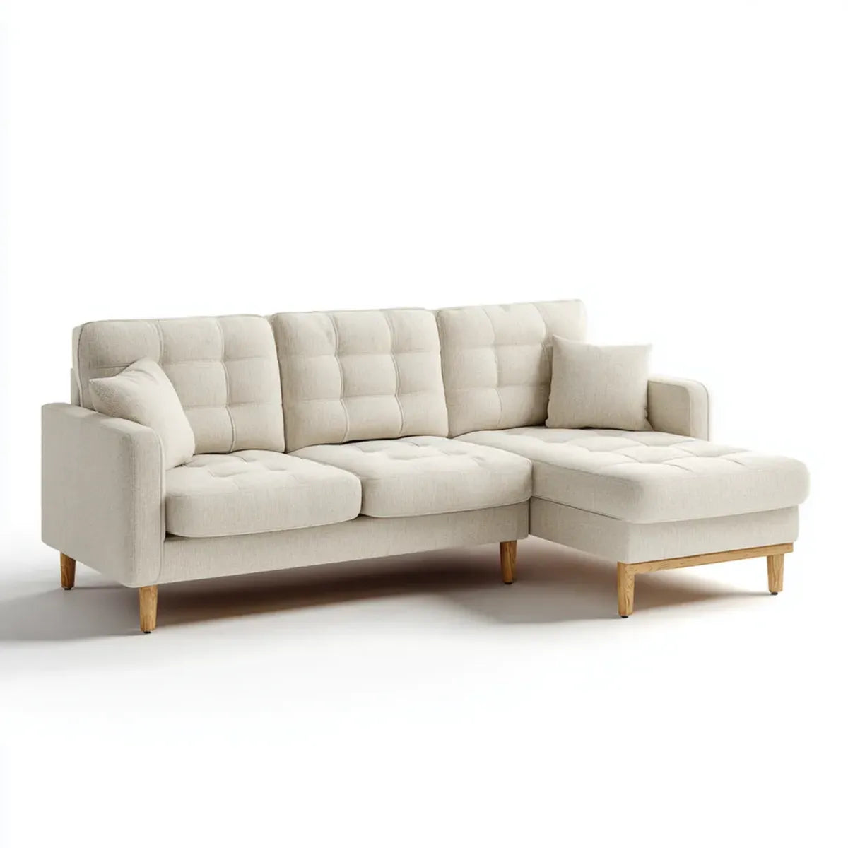Sofa, 3 fotela z poliestrową sofą z prawej strony szezlong 230 x 150 x 85 cm