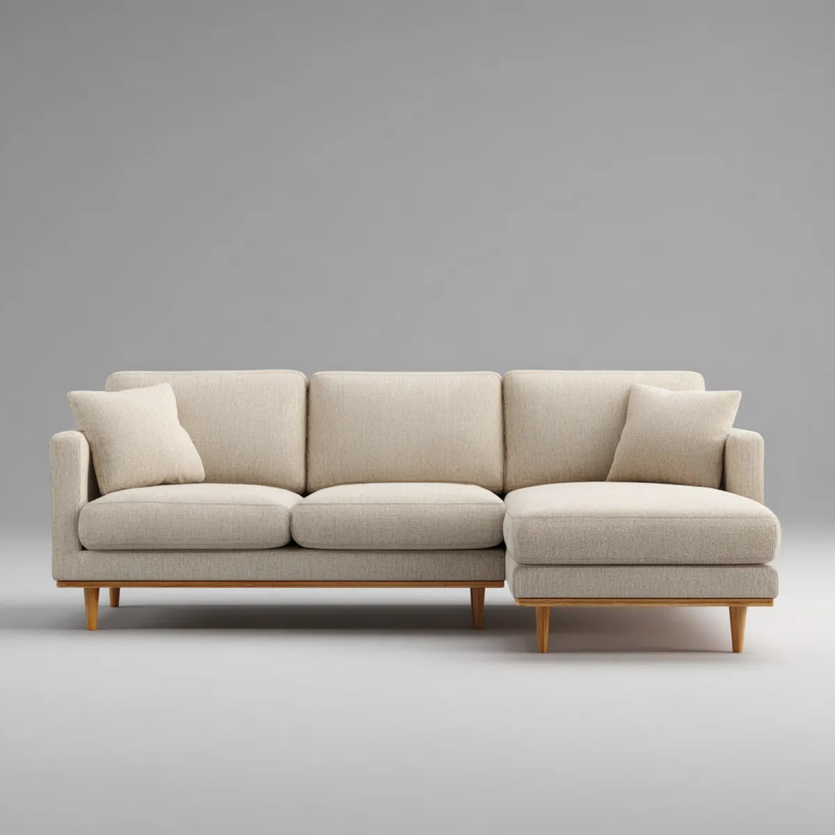Sofa, 3 fotela narożna sofa z beżowym poliestrem z szezlongiem 260 x 160 x 85 cm