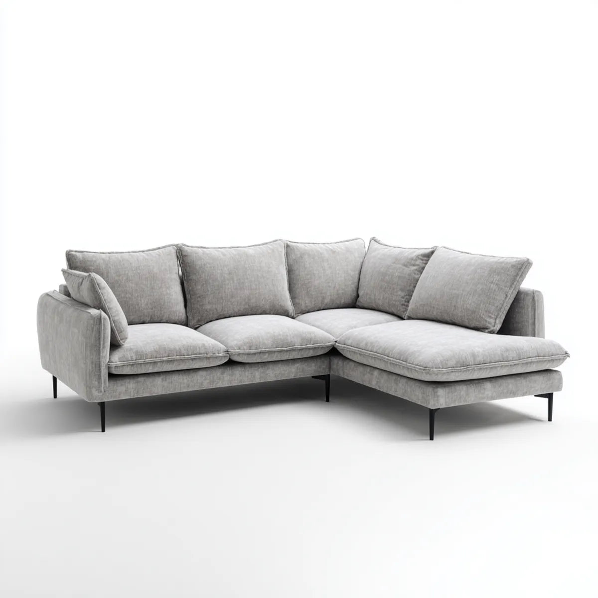 Sofa z szezlongiem na prawym szarym poliestrze 270 x 170 x 85 cm