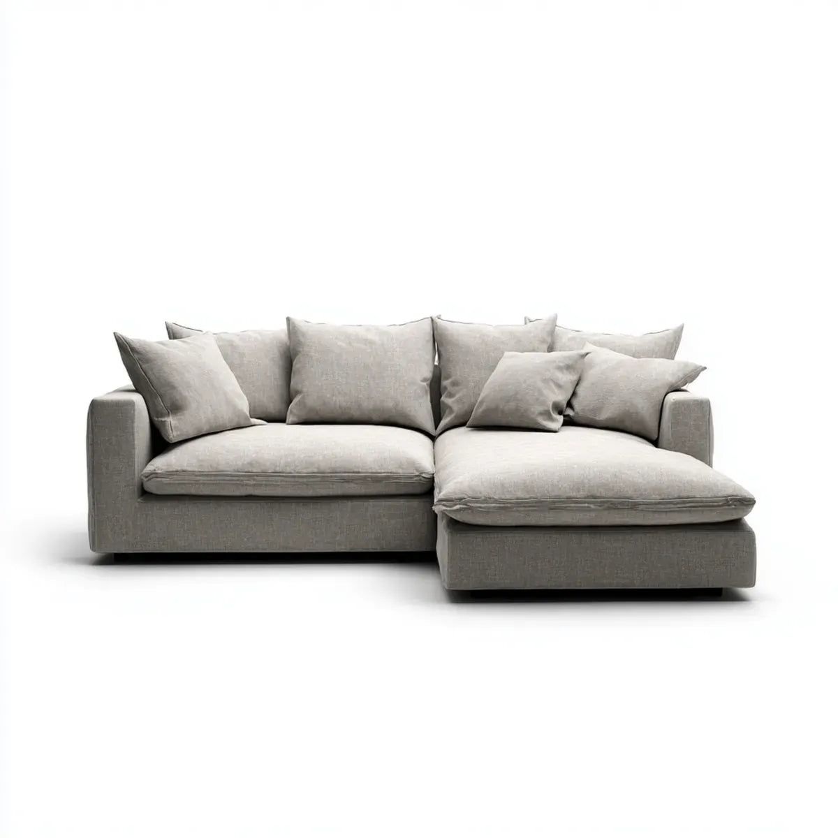Sofa, 3 fotela z szarym poliestrem z szezlongiem 250 x 170 x 85 cm
