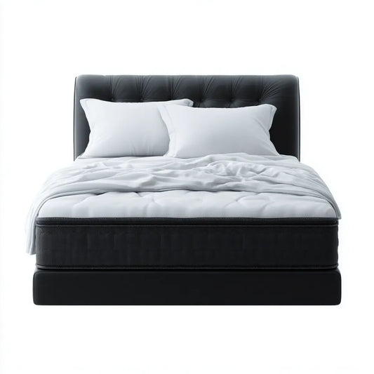 Łóżko dwuosobowe, Boks Spring Bed czarny 180 x 200 cm z tapicerowanym deską głowy PU sztucznej skóry prostokątne