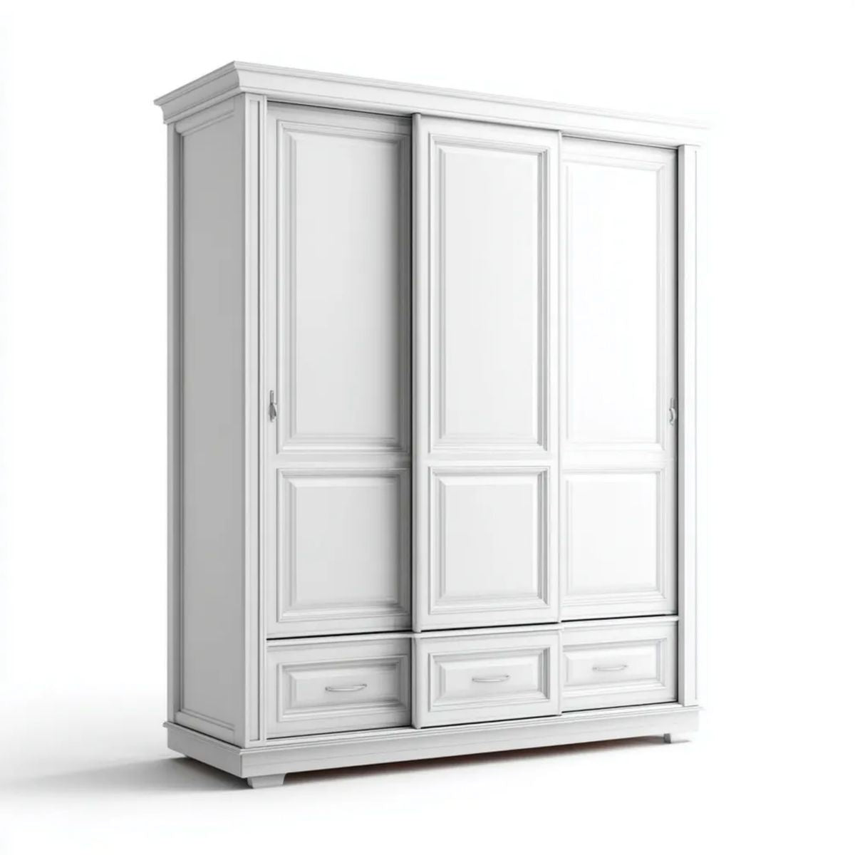 Szafa, Biała szafa w MDF z 3 przesuwanymi drzwiami i 3 szufladami, 180 x 60 x 220 cm